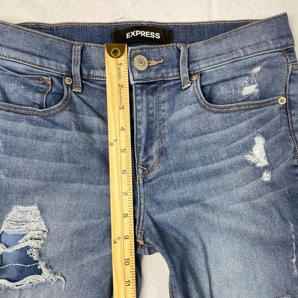 Express Performance Cropped Skinny Jeans Womens Sz 6 Mid Rise Distressed Stretch - Picture 9 of 11